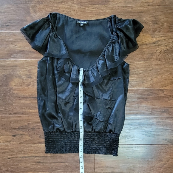 Bebe Silk V-neck Ruffle Dressy Black Tank Top Size Small - Picture 9 of 9